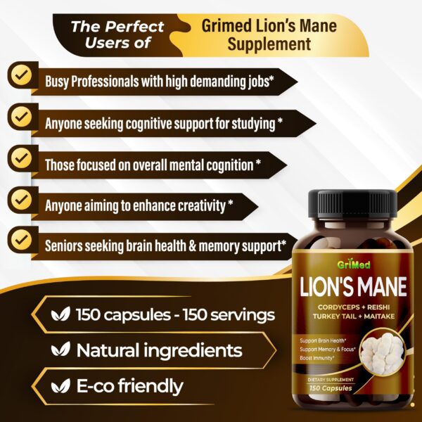 Suplemento orgánico Lion's Mane hecho en USA para claridad mental