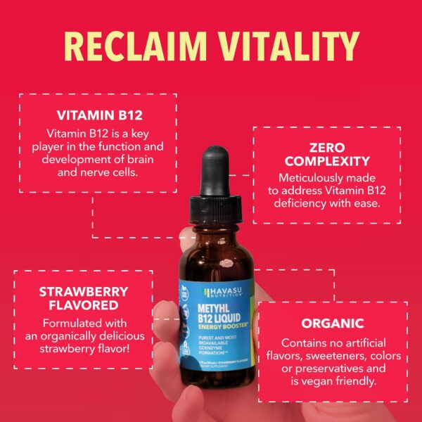 Suplemento orgánico vitamina b12 líquido con sabor fresa HAVASU NUTRITION