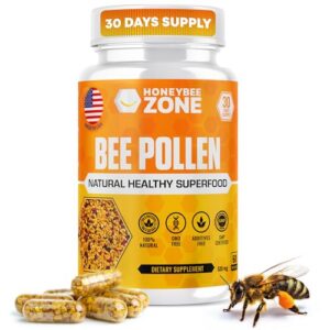 suplemento-polen-abeja-honeybeezone-60-capsulas Botella de suplemento de polen de abeja HONEYBEEZONE con 60 cápsulas