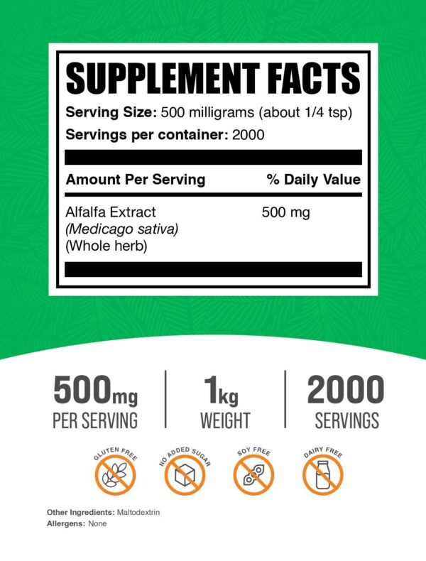 Suplemento en polvo alfalfa natural 1 kilogramo bulk supplements