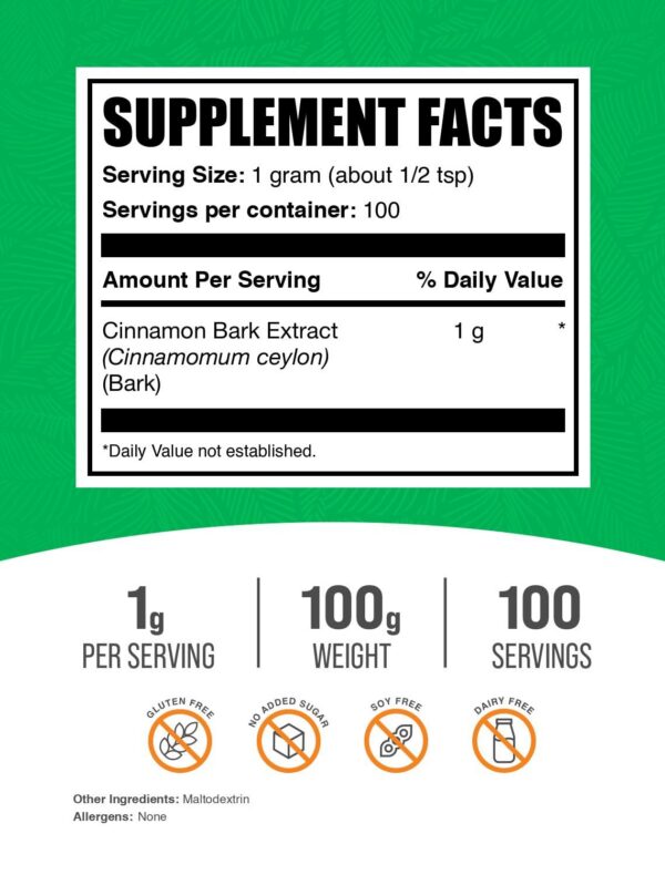 Suplemento natural en polvo BulkSupplements extracto canela