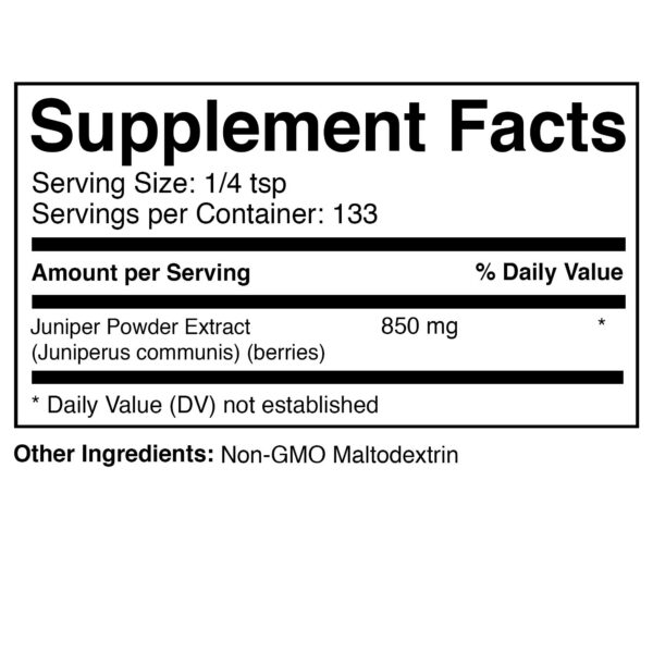 Paquete de suplemento polvo de enebro para cocinar y hornear
