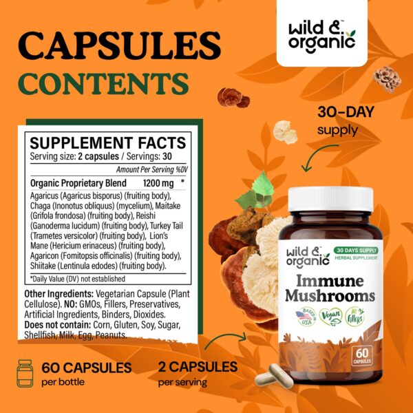 Suplemento de polvo de hongos vegano para inmunidad