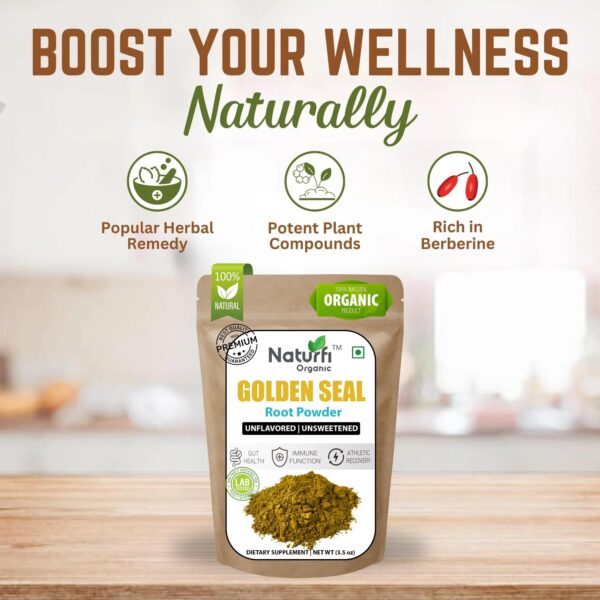 Suplemento polvo raíz sello dorado Naturfi Organic empaque