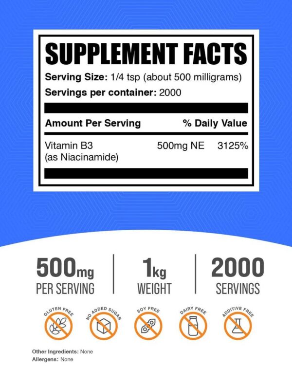 Suplemento polvo vitamina b3 niacinamida 500mg