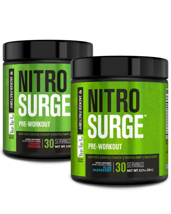 Suplemento pre-entrenamiento Jacked Factory Nitrosurge energía y fuerza
