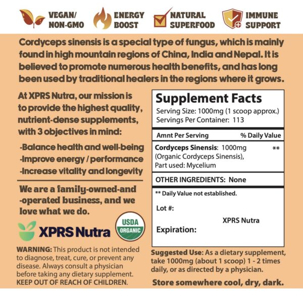 Version 1.0.0 Suplemento premium polvo cordyceps vegano XPRS Nutra