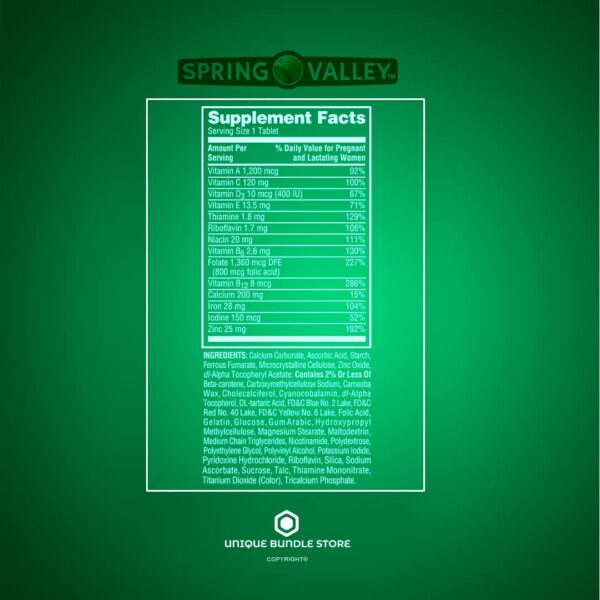 suplemento prenatal spring valley tabletas 100 unidades
