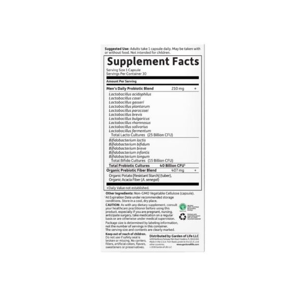 Suplemento probiótico con 15 cepas específicas para hombres