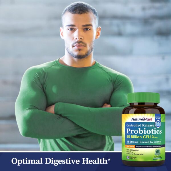Suplemento probiótico NatureMyst con 18 cepas beneficiosas