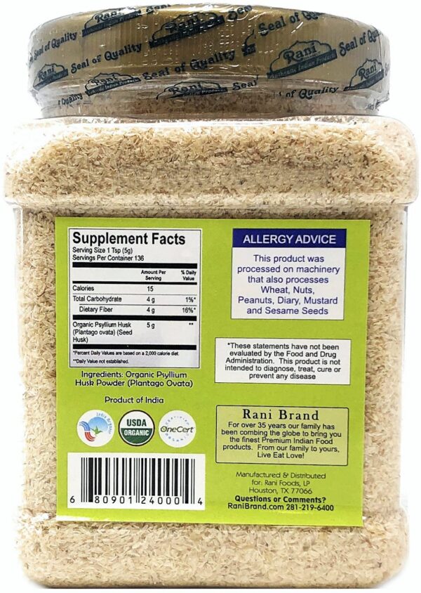 Suplemento psyllium fibra natural vegano Rani Orgánico
