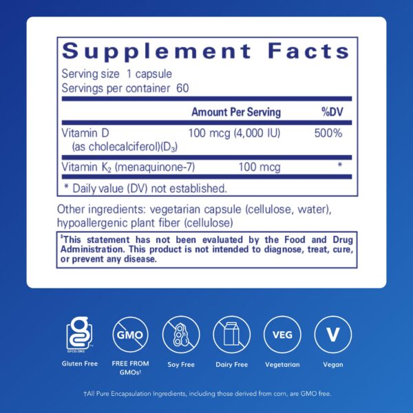 Version 1.0.0 Suplemento Pure Encapsulations D3 y K2 cápsulas para salud