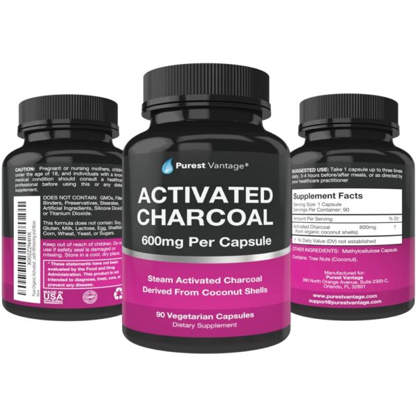 Suplemento Purest Vantage carbón activado orgánico para detox envase completo