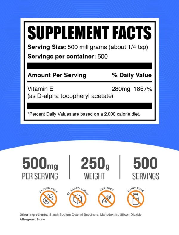 Saco de suplemento puro polvo vitamina E BulkSupplements