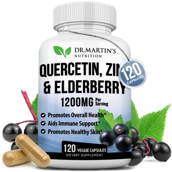 Suplemento quercetina zinc y saúco 1200mg botella frontal