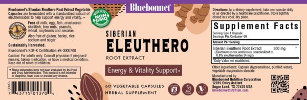 Suplemento raíz eleuterococo siberiano Bluebonnet 60 cápsulas