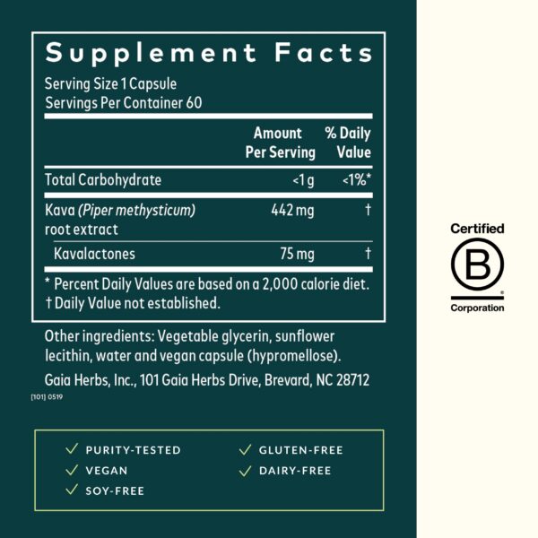Version 1.0.0 Suplemento de raíz de kava para calma natural Gaia Herbs