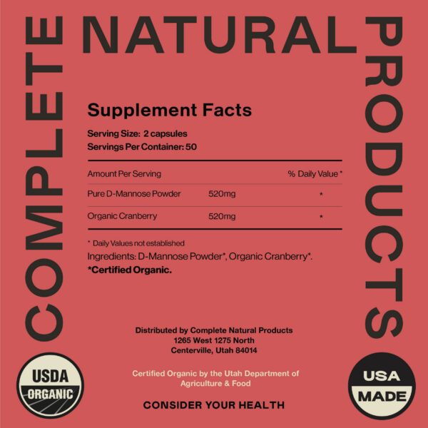Suplemento para salud urinaria D-Mannosa cranberry Complete Natural Products