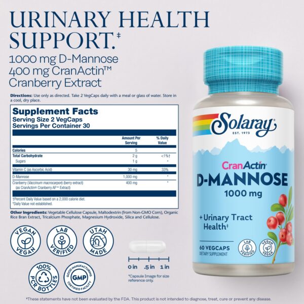 Suplemento para salud urinaria Solaray D-Mannose cápsulas vegetales