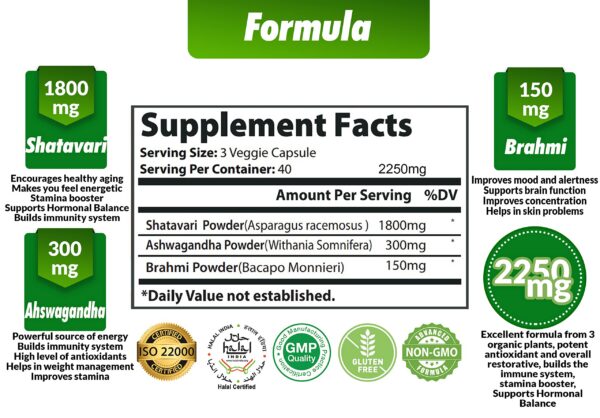Suplemento Shatavari con ashwagandha y brahmi