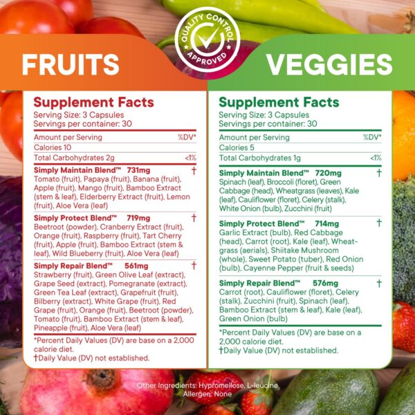 Botella suplemento Simply Nature's Pledge con frutas y verduras