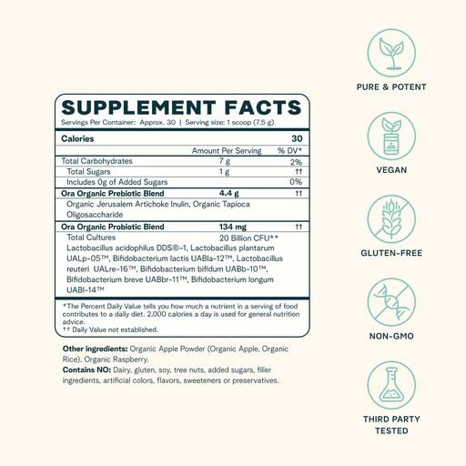 Version 1.0.0 Suplemento sinbiótico vegano en cápsulas sostenibles Ora Organic