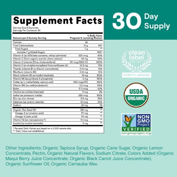 Suplemento SmartyPants vitaminas orgánicas prenatales con biotina y zinc