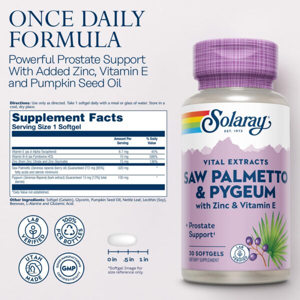 Suplemento SOLARAY para próstata con zinc y vitaminas