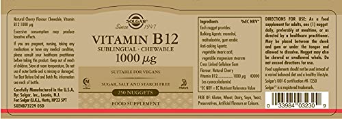 Suplemento Solgar vitamina b12 para sistema nervioso y energía