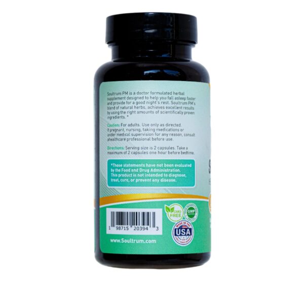 Suplemento Soultrum PM para dormir con melatonina y hierbas