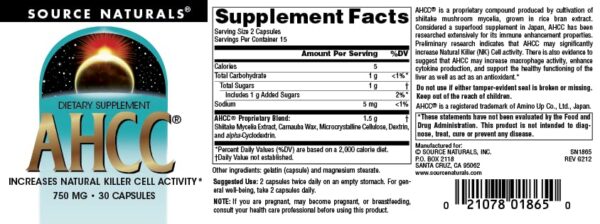 Suplemento Source Naturals AHCC en cápsulas 30 unidades