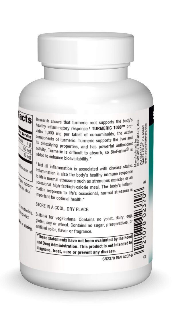 Suplemento Source Naturals Cúrcuma 1000mg para inflamación saludable