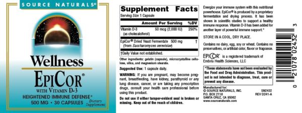 Suplemento Source Naturals EpiCor con Vitamina D-3 para salud inmunológica