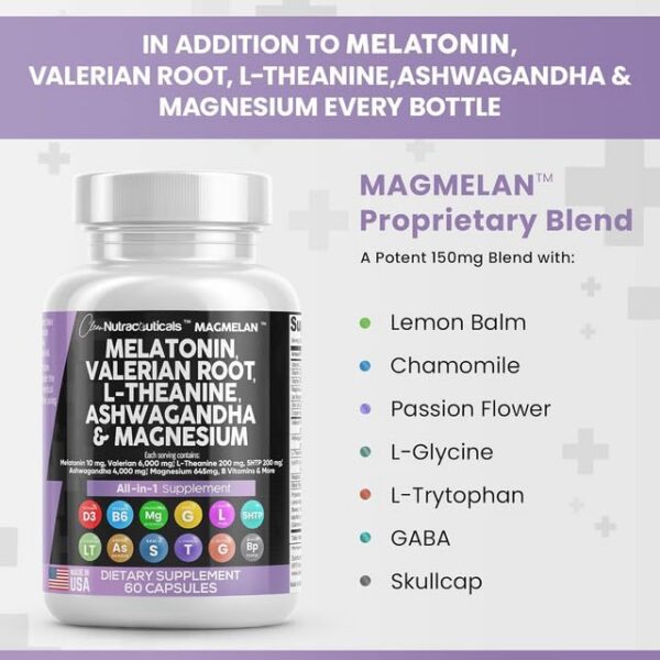 Suplemento para sueño con ashwagandha y valeriana