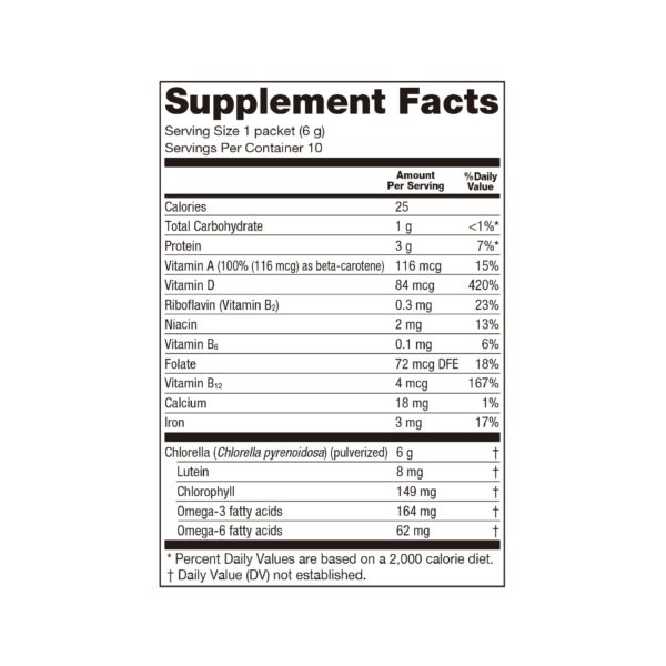 Suplemento Sun Chlorella mostrando polvo verde