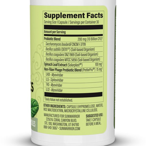 Suplemento Sunwarrior cápsulas probióticas prebióticas 30 unidades