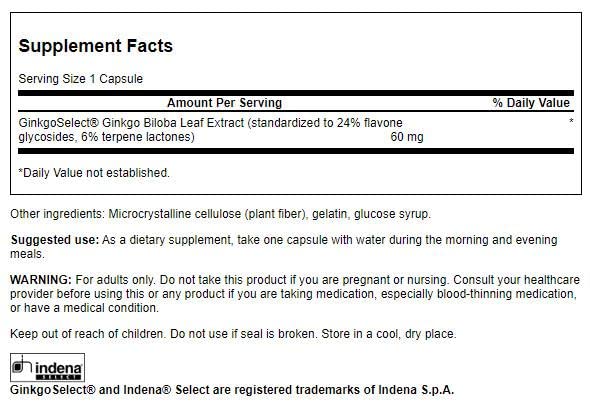 Suplemento Swanson Ginkgo Biloba para función cerebral