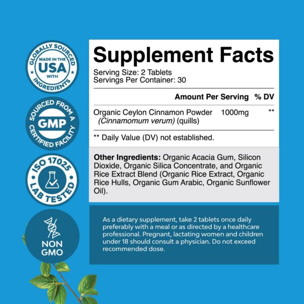 Suplemento en tabletas con canela de Ceilán para apoyo inmune y cerebral