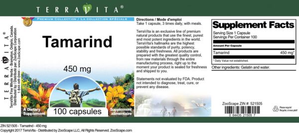 Version 1.0.0 Suplemento tamarindo 450 mg 100 cápsulas TerraVita