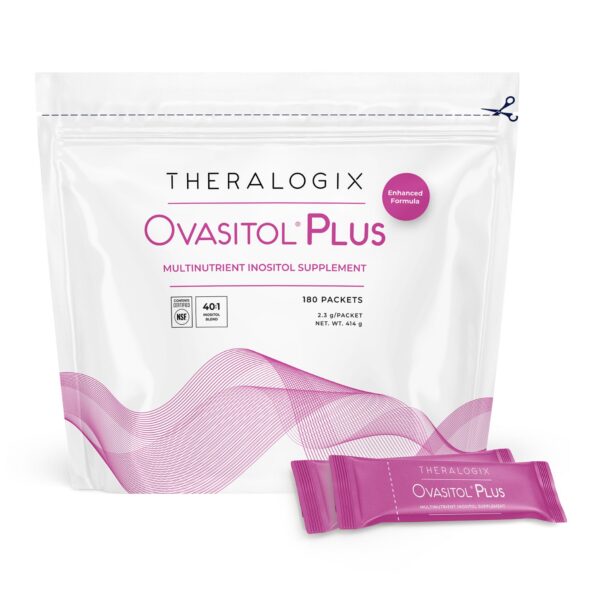 Botella de suplemento Theralogix Ovasitol Plus salud metabólica