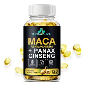 Suplemento TheraSuva 3 en 1 Ashwagandha Maca Ginseng para energía