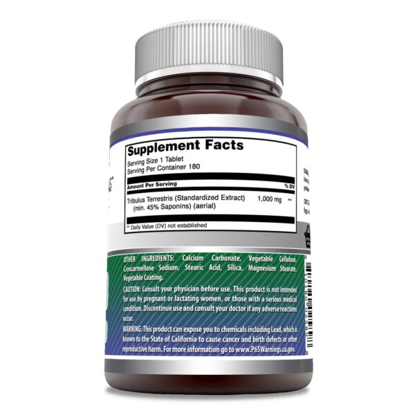 Suplemento Tribulus 180 tabletas sin gluten sin OGM frasco lateral