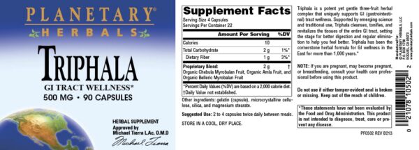 Suplemento Triphala Ayurvédico Planetary Herbals 500mg