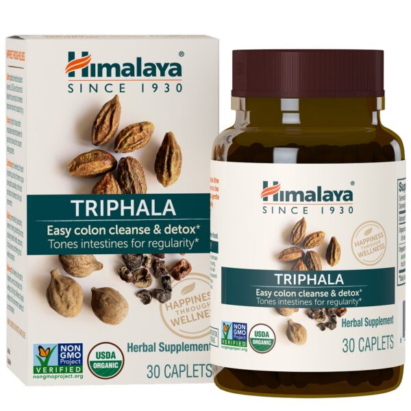 Suplemento triphala orgánico Himalaya frasco frontal