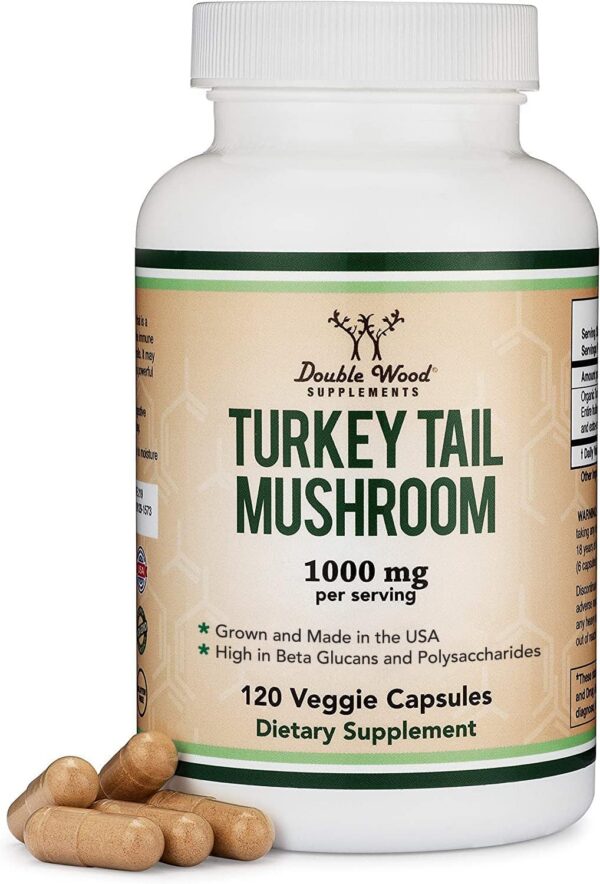 Suplemento Turkey Tail libre de gluten y non-GMO 120 cápsulas Double Wood