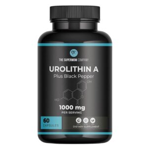 Botella de suplemento Urolitina A Plus 1000mg con pimienta negra
