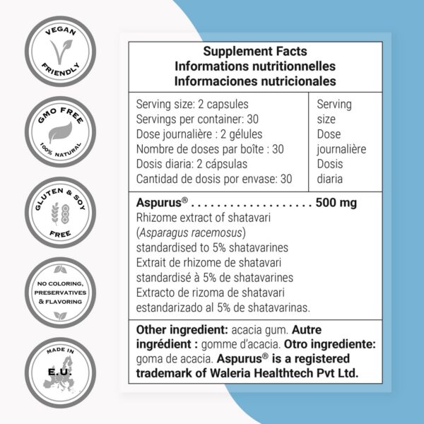 Suplemento vegano Super Shatavari con extracto Aspurus