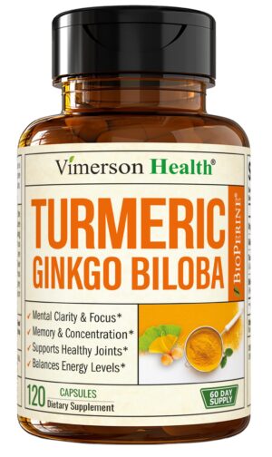 Suplemento Vegano de Cúrcuma con Ginkgo Biloba y Pimienta Negra Vimerson Health