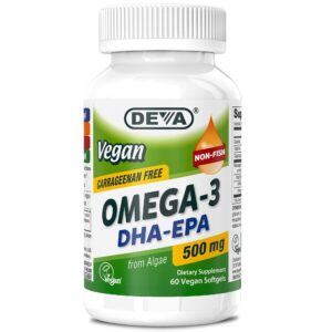Frasco suplemento vegano DEVA Omega-3 60 cápsulas