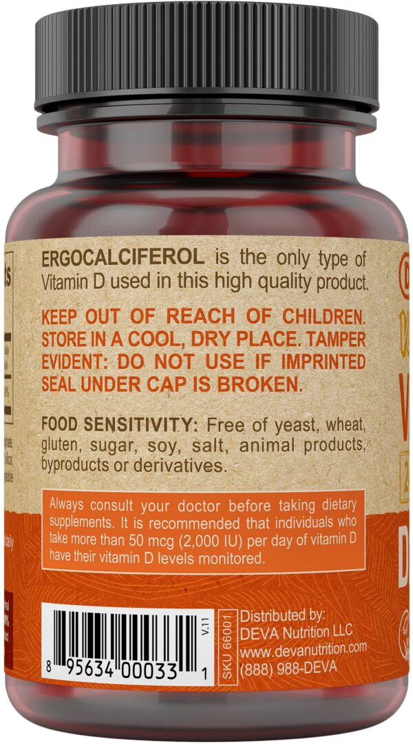 Version 1.0.0 Suplemento vegano DEVA Vitamina D2 Ergocalciferol para salud